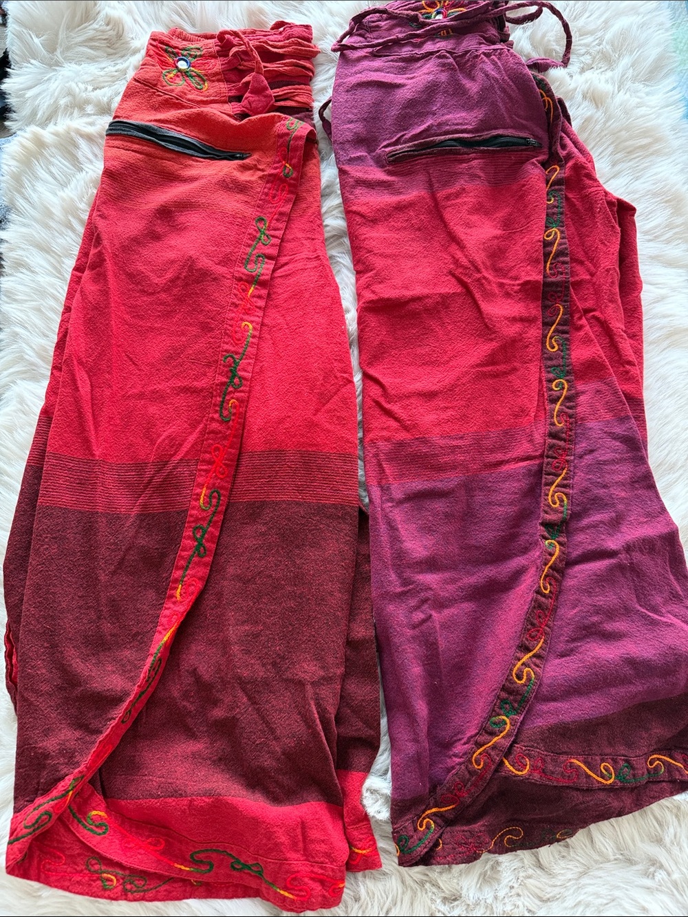 Hand-Embroidered Ombre Wrap Skirt - Red & Purple